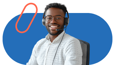 Customer service representative wearing a headset