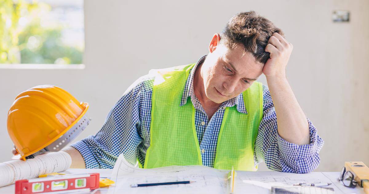 SLT No Call, No Show, No Ride cover Construction hiring manager looking frustrated at a jobsite desk after a worker no-show