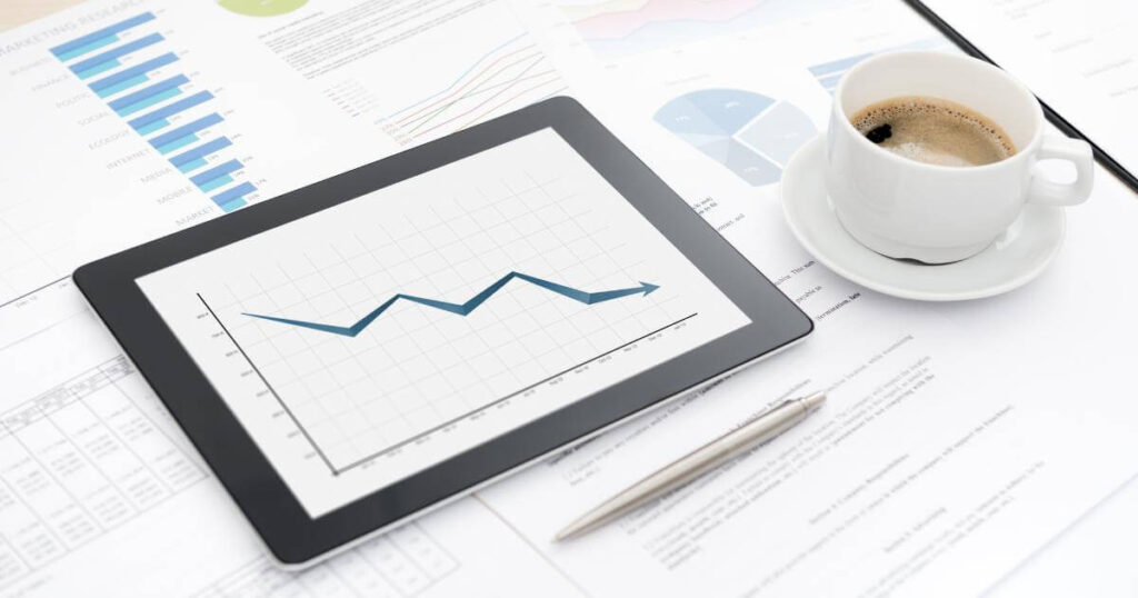 close up of financial graph trending downward