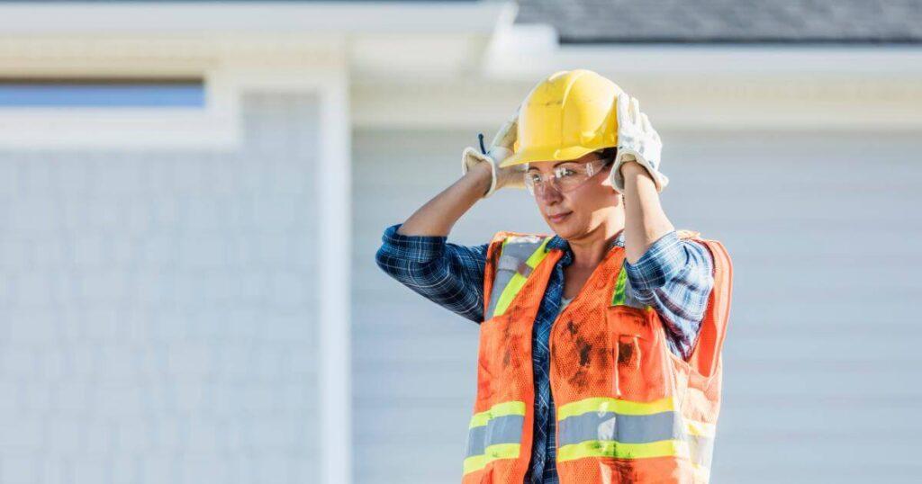 female construction worker arriving to work